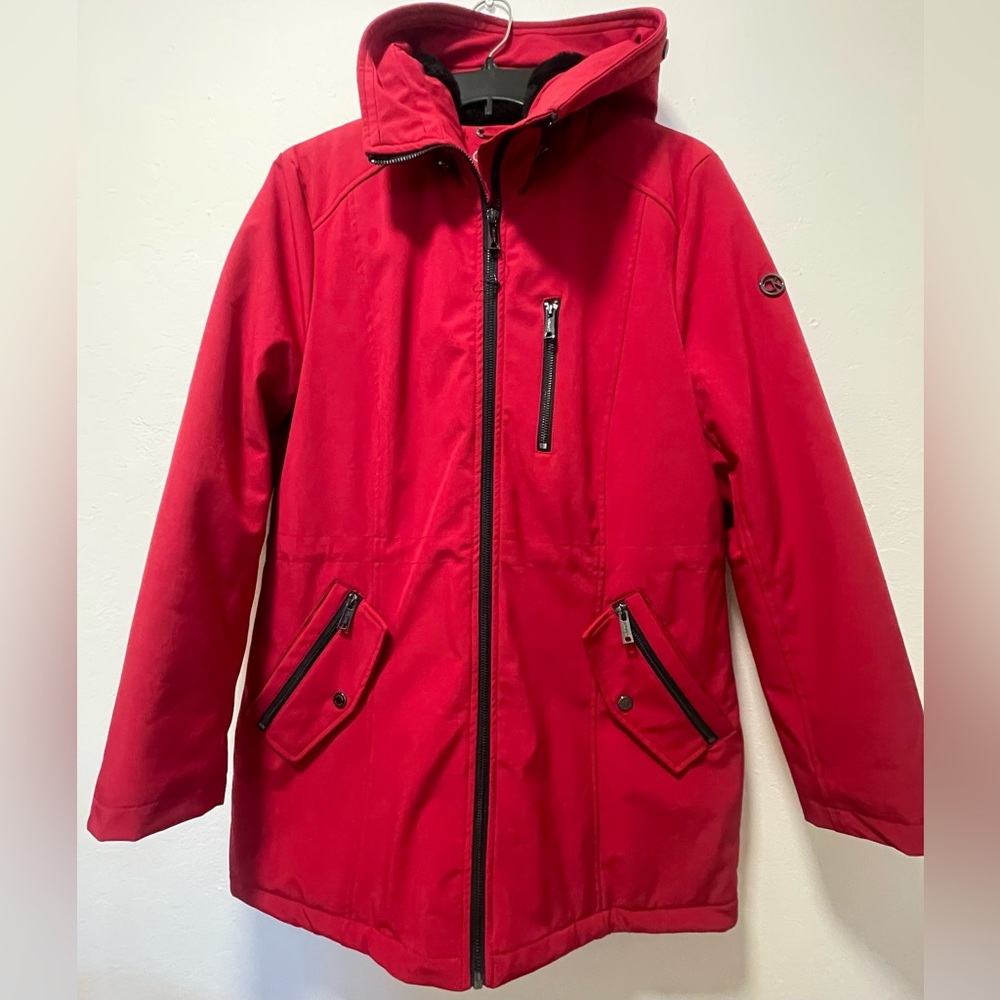 Calvin Klein Womens Hooded Faux-Fur-Lined Anorak Raincoat